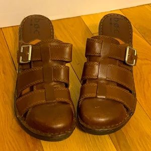 Born Concept Brown Leather Closed Toe Sandal with Composite High Heel